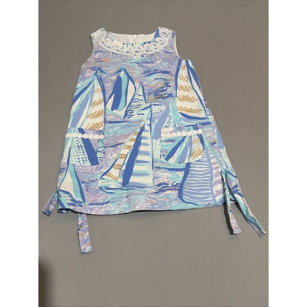 Lilly Pulitzer Shift Dress It’s Aboat Time Sailboats Nautical Size 3T